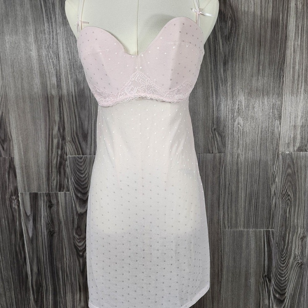 Rampage Pink Mesh Silver Polka Dot Chemise Slip Dress Lace Trim XL